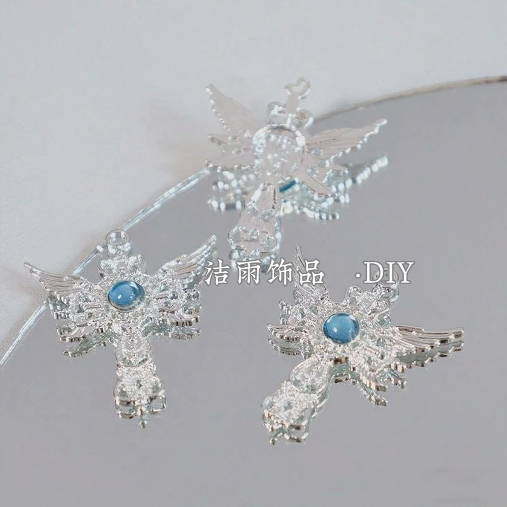 (洁雨饰品 DIY)  P603  “天使权杖”  清冷感银蓝色挂坠diy配饰