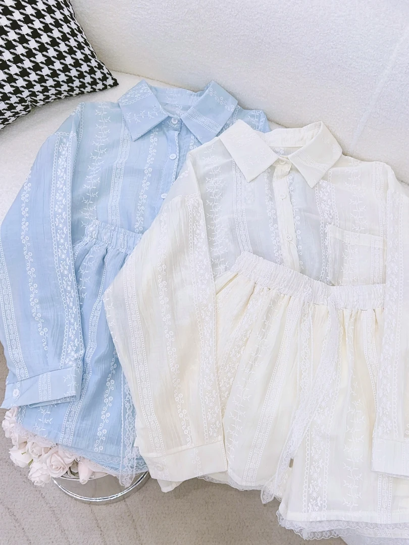 琳心丨夏季新款新中式钩花刺绣轻薄衬衫套装 MDY320