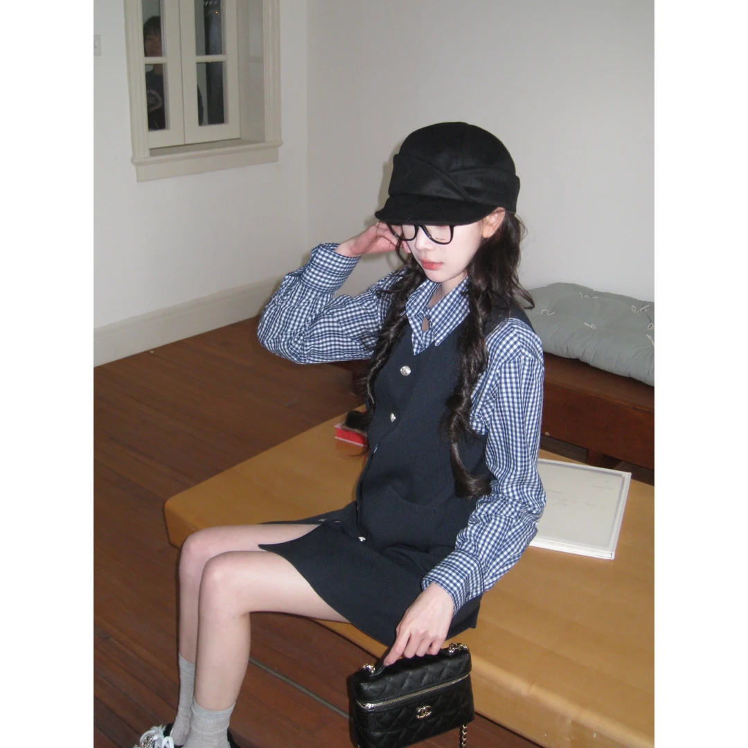 赵小小【梦境岛】新款小香风背心外搭复古连衣裙显瘦气质长袖25026