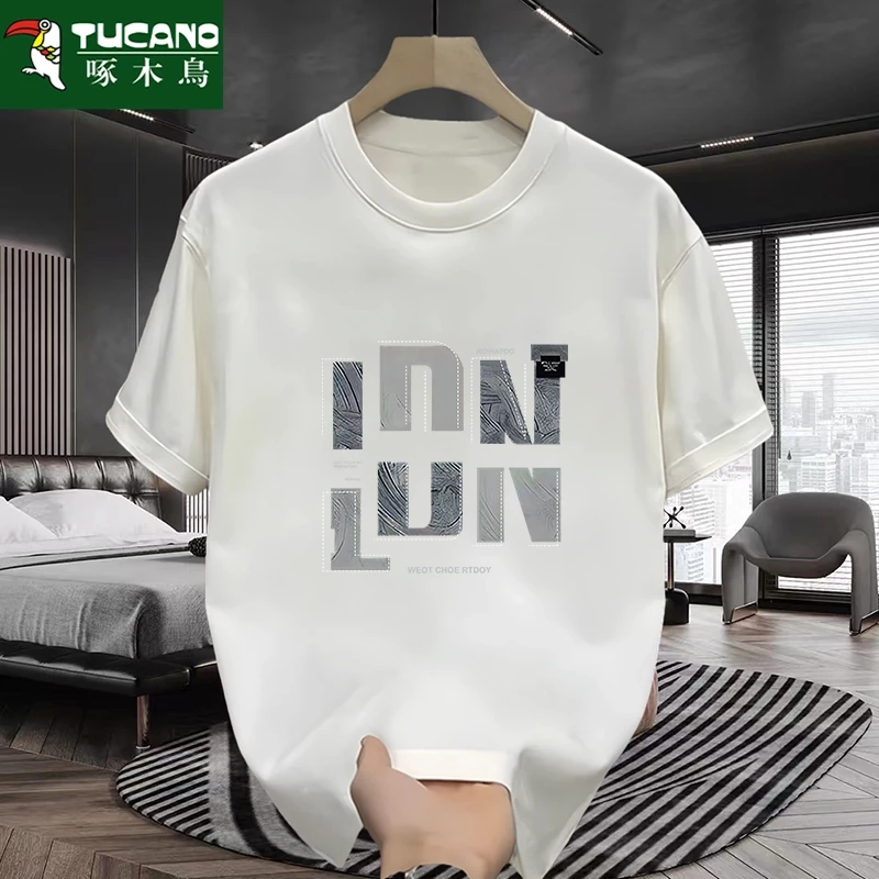 啄木鳥夏季圆领纯棉T恤男士潮流时尚韩版休闲大码百搭半袖上衣男