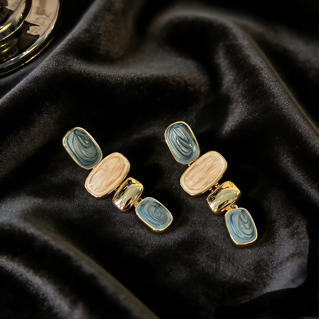 铜合金珐琅耳饰 铜合金复古优雅法式韵味油画风耳钉