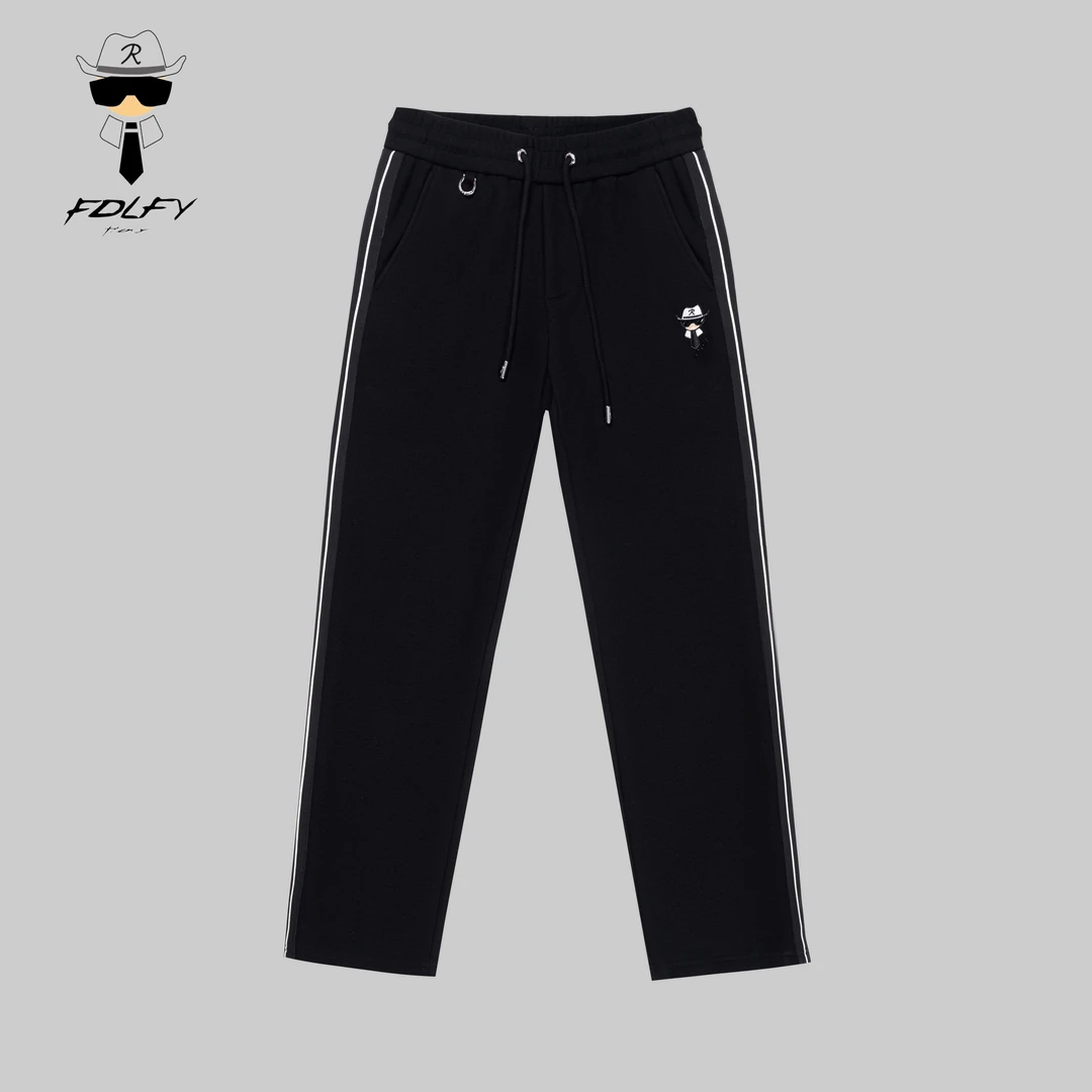 FDLFY2025男士长裤宽松型休闲风直筒卫裤运动裤百搭撞色条纹