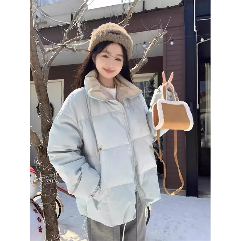 少女baby蓝立领棉服棉袄棉衣女冬季新款奶呼呼加厚保暖面包服外套