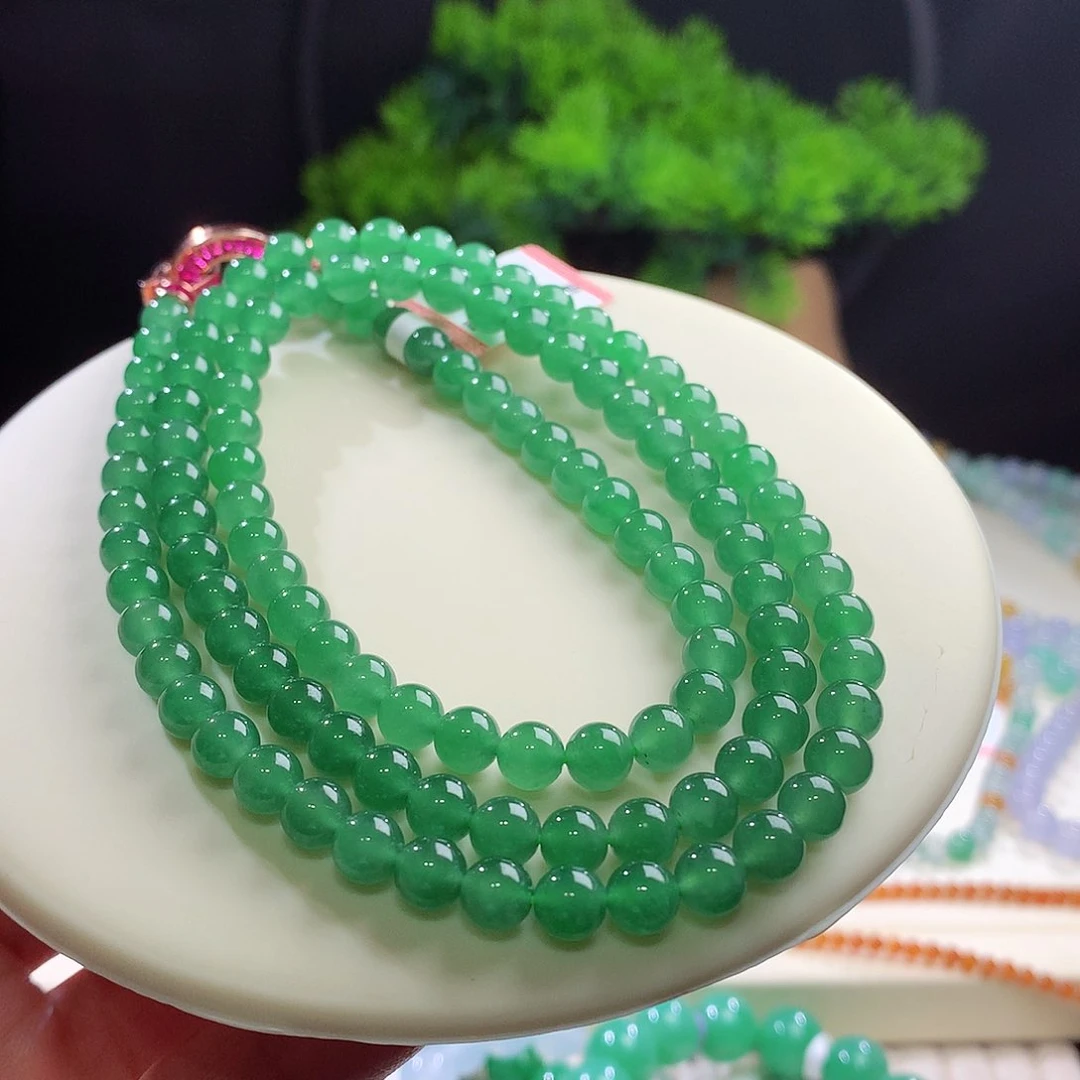 项链未镶嵌翡翠冰绿满绿 卡6mm