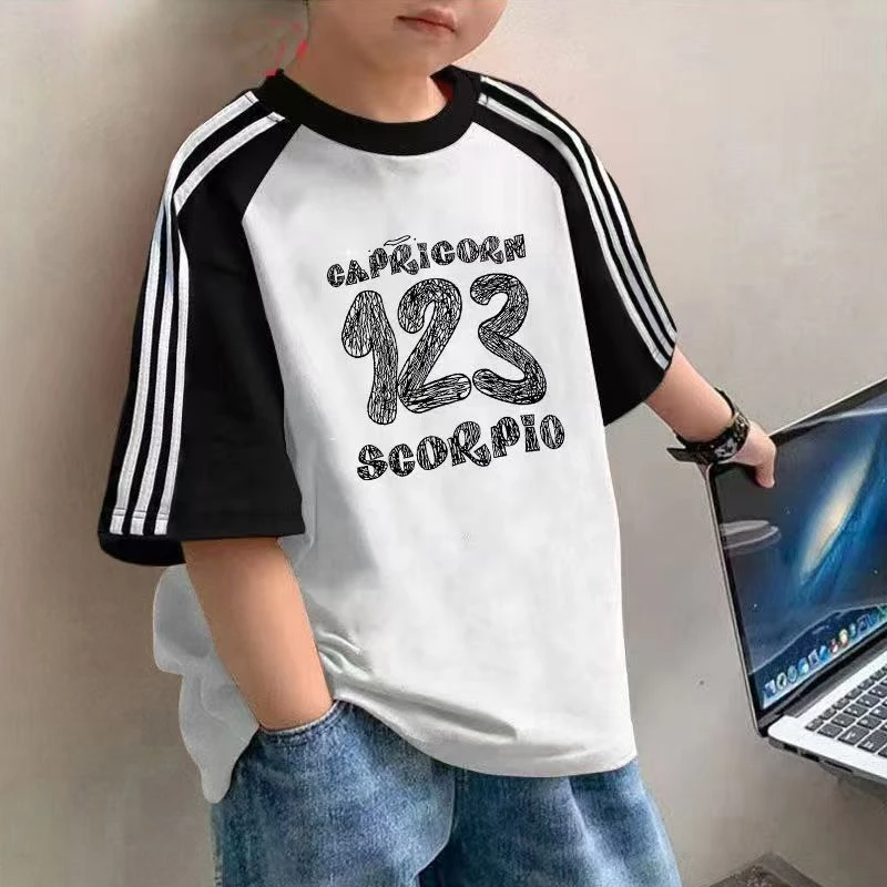 纯棉三条扛洋气中大童男宽松儿童服装男童儿童宽松男童秋装上衣