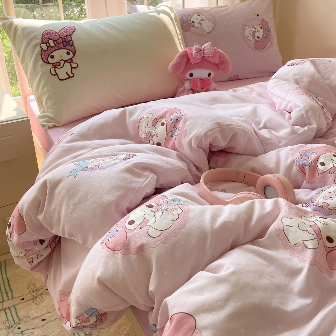 美乐蒂纯棉双层纱四件套全棉被套儿童女孩床品公主宿舍床单三件套