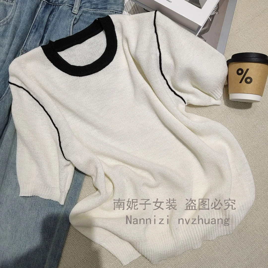 南妮子女装上衣女2025新款时尚款洋气圆领短袖百搭针织衫DZG0813