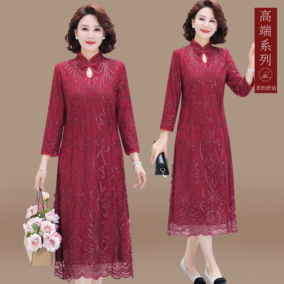 十月份喜婆婆婚宴装2025新款中老年妈妈秋装连衣裙端庄大气礼服女