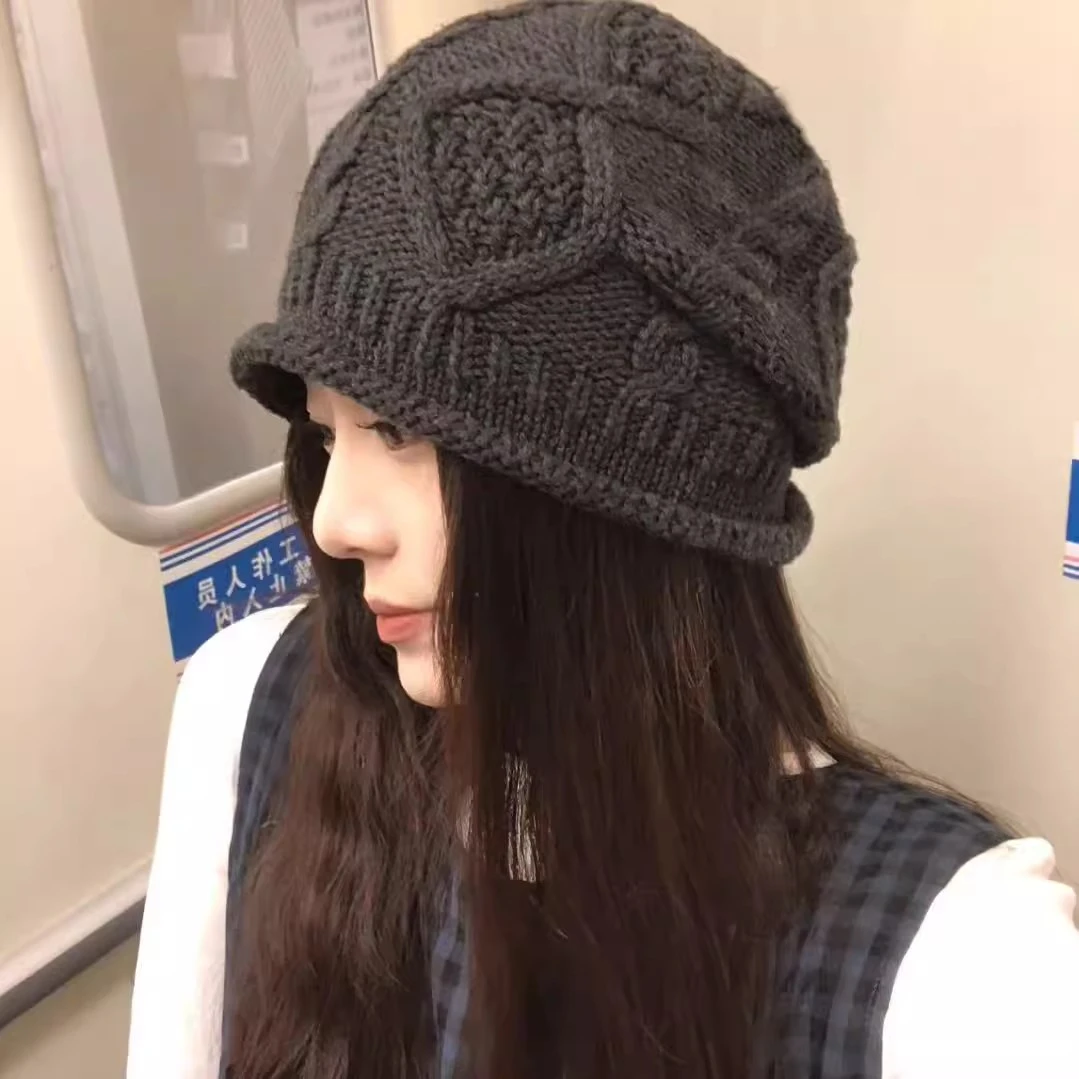帽子女冬季新款麻花针织冷帽韩版休闲百搭包头帽护耳毛线帽显脸小