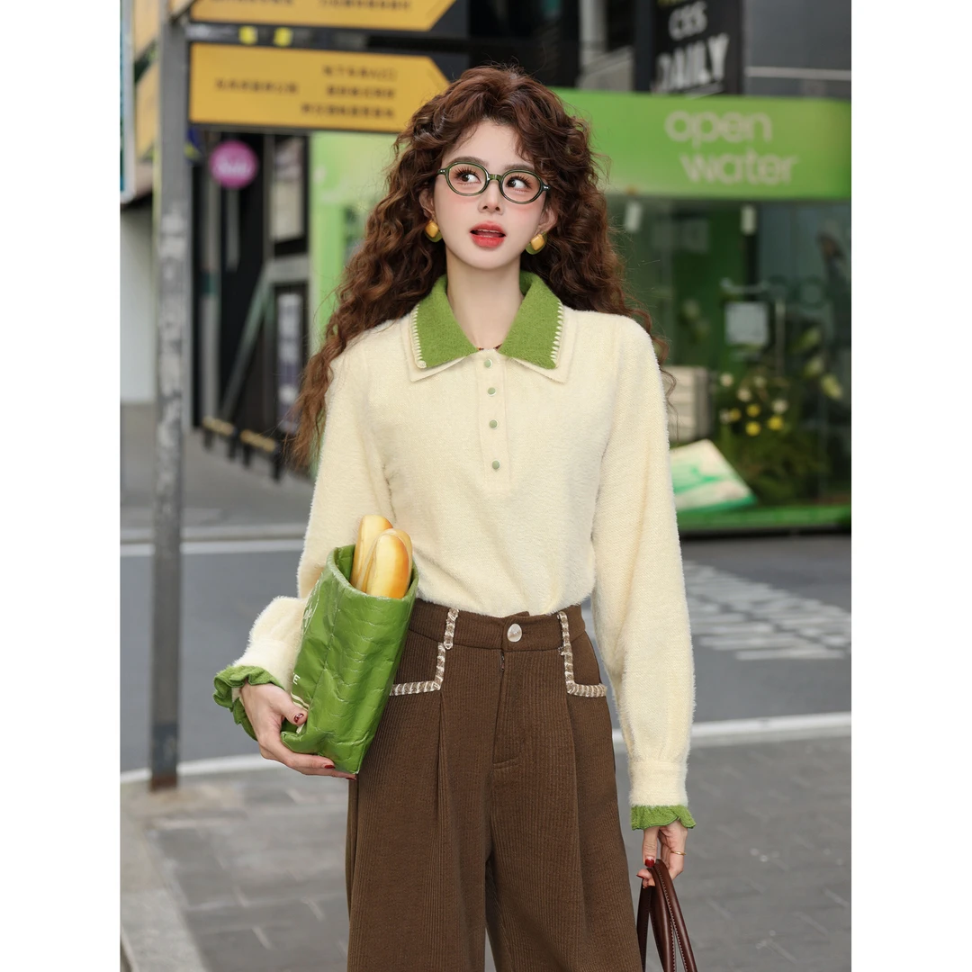 陈大器【浮生半日】港风复古polo拼接百搭T恤打底上衣JB3328345