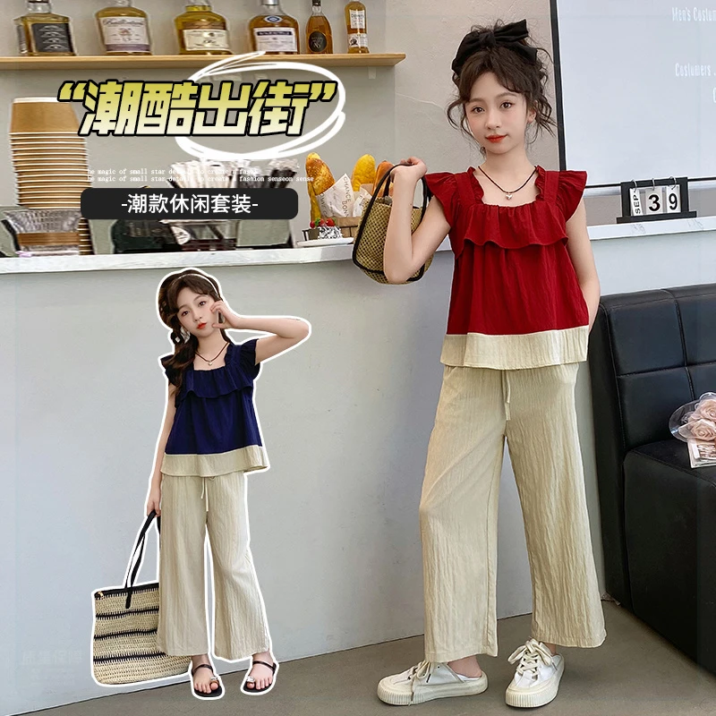 短袖洋气时尚夏季潮款宽松出街潮酷休闲裤外穿薄款无袖纯色套装