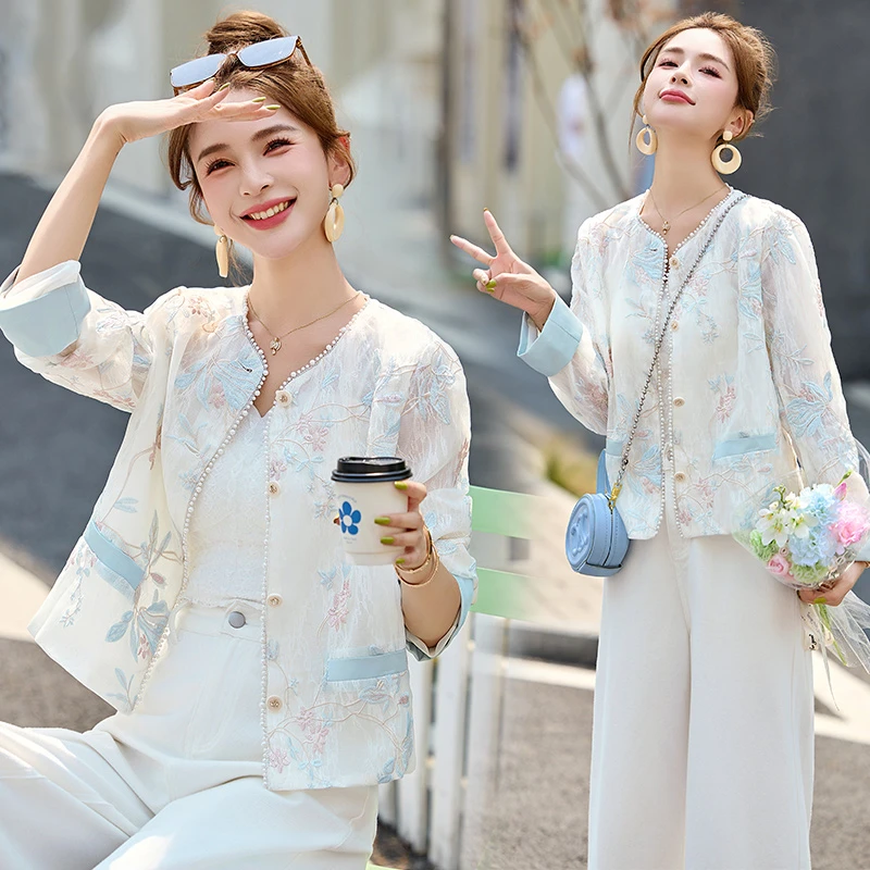 新中式刺绣短外套女2025春夏新款小香风宽松休闲薄款复古防晒上衣