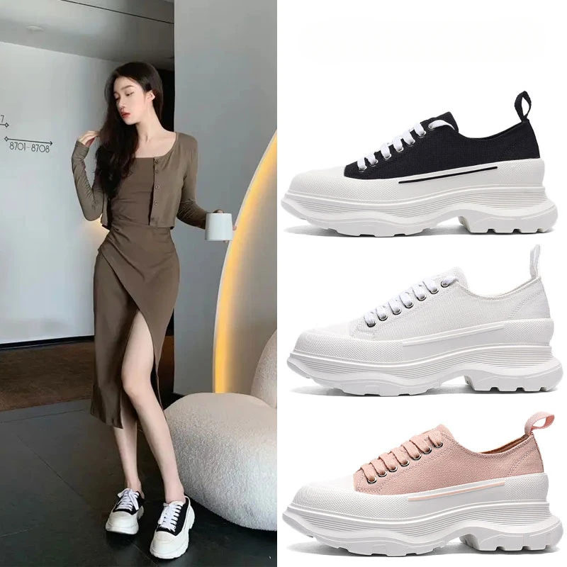 【官方正品】【赵露思同款】麦昆帆布鞋女款2025夏季新款厚底增高