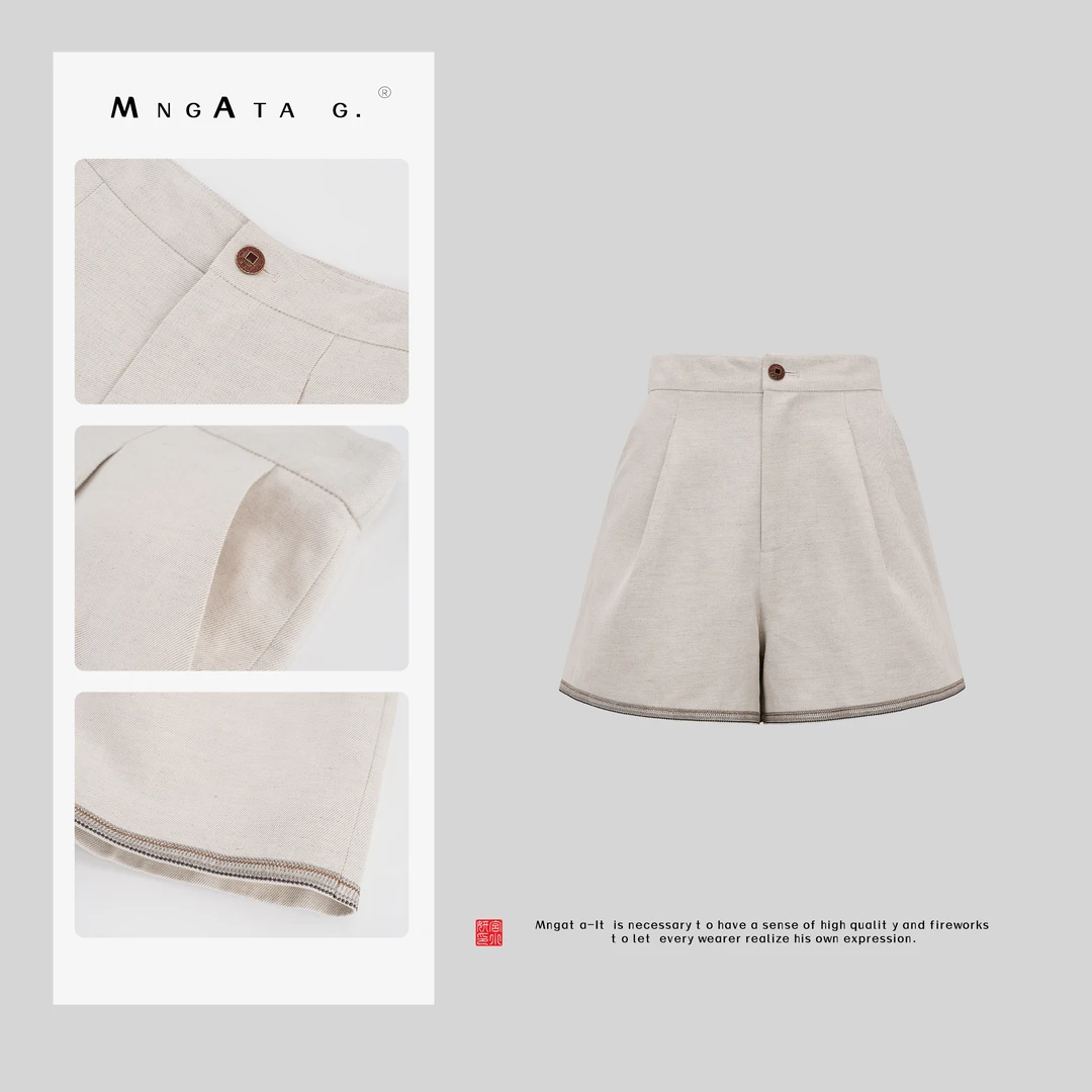 MNGATA G.宫小妍【羽中仙】亚麻棉质新中式国风休闲百搭短裤5010554