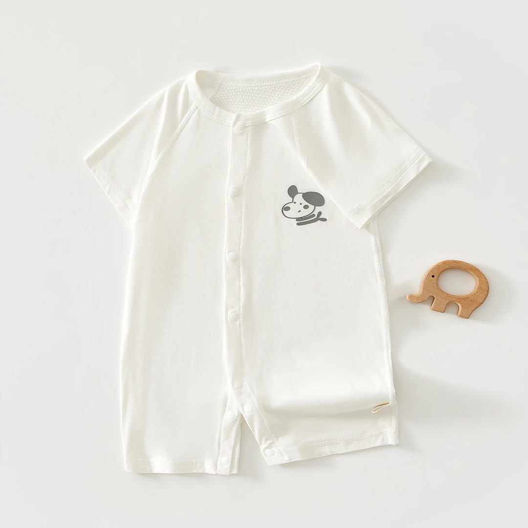 新生婴儿短袖连体衣夏季薄款无骨哈衣男女宝宝后背网眼软糯空调服