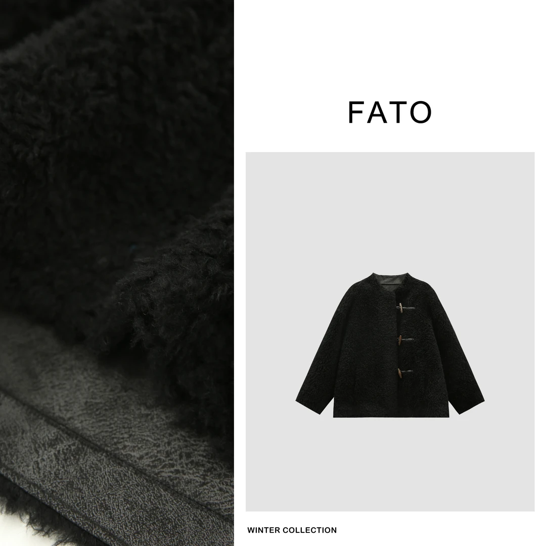 【郑买买】全绵羊毛黑咩咩 冬款高级质感小外搭显瘦外套QDD41206W1