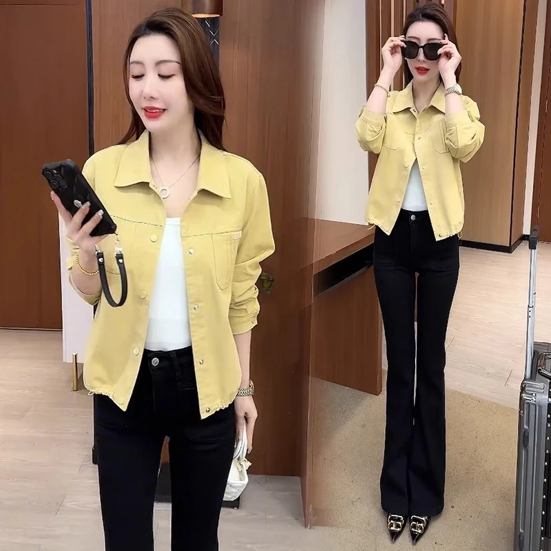 时尚翻领短外套女2025春季新款洋气显瘦减龄休闲百搭夹克开衫外套
