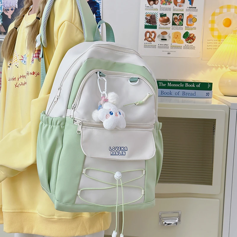 撞色学院风小清新尼龙面料学生党轻便双肩背包初高中大学五六年级