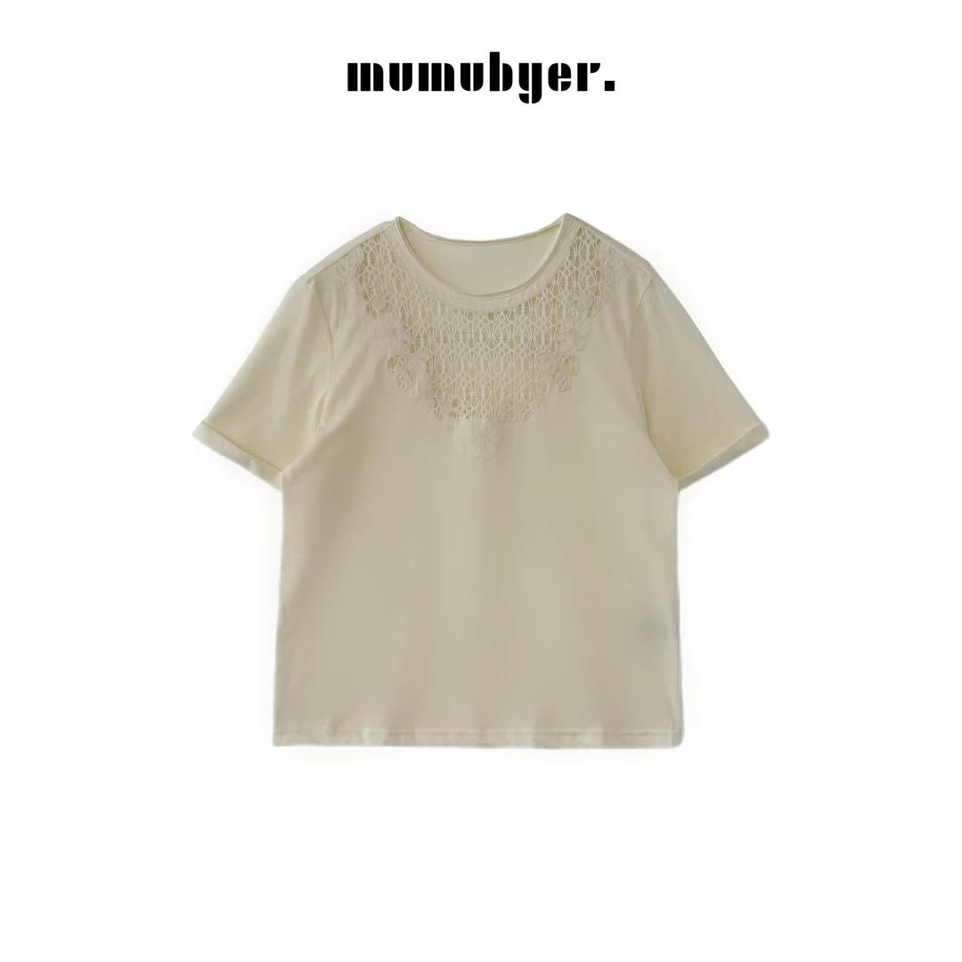 MUMUBYER •“万花筒”法式镂空钩花简约正肩短袖