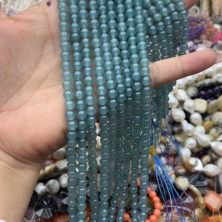 玛瑙/玉髓未镶嵌珠宝半成品2条6mm蓝水和田玉