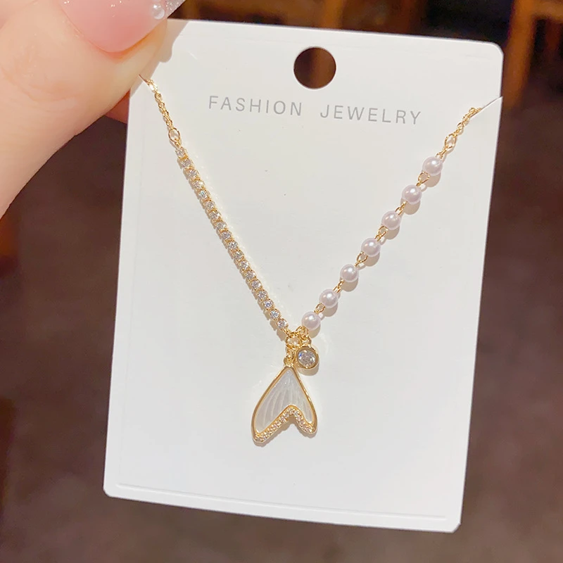 网红同款 ins简约轻奢清新珍珠鱼尾项链小众设计感时尚气质锁骨链