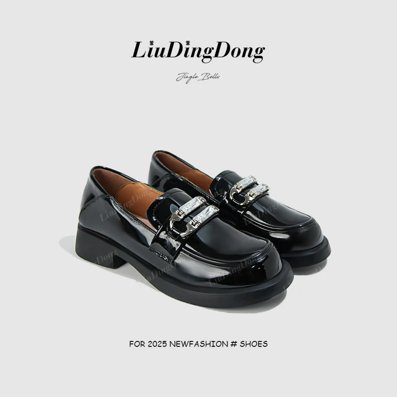 SAGGYKK/闪瑶厚底增高一脚蹬乐福鞋女2025春新款英伦风玛丽珍鞋