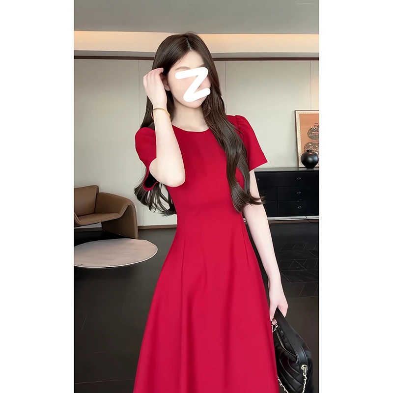 红色连衣裙子女夏季法式气质高级感订婚礼服裙敬酒服收腰显瘦长裙