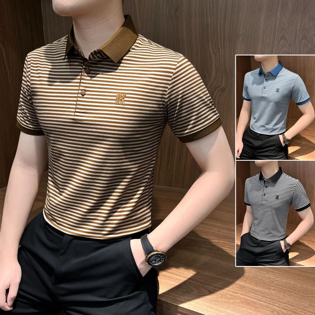 条纹POLO衫短袖男款爆款2025新款夏季薄款时尚潮流休闲修身T恤男