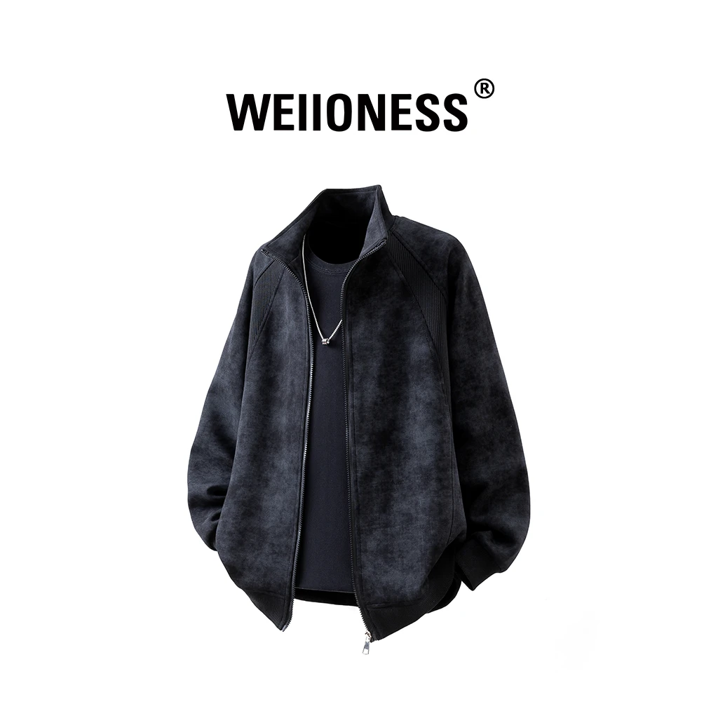 WEIIONESS美式高街扎染夹克男秋季宽松潮流百搭外套轻奢痞帅男装