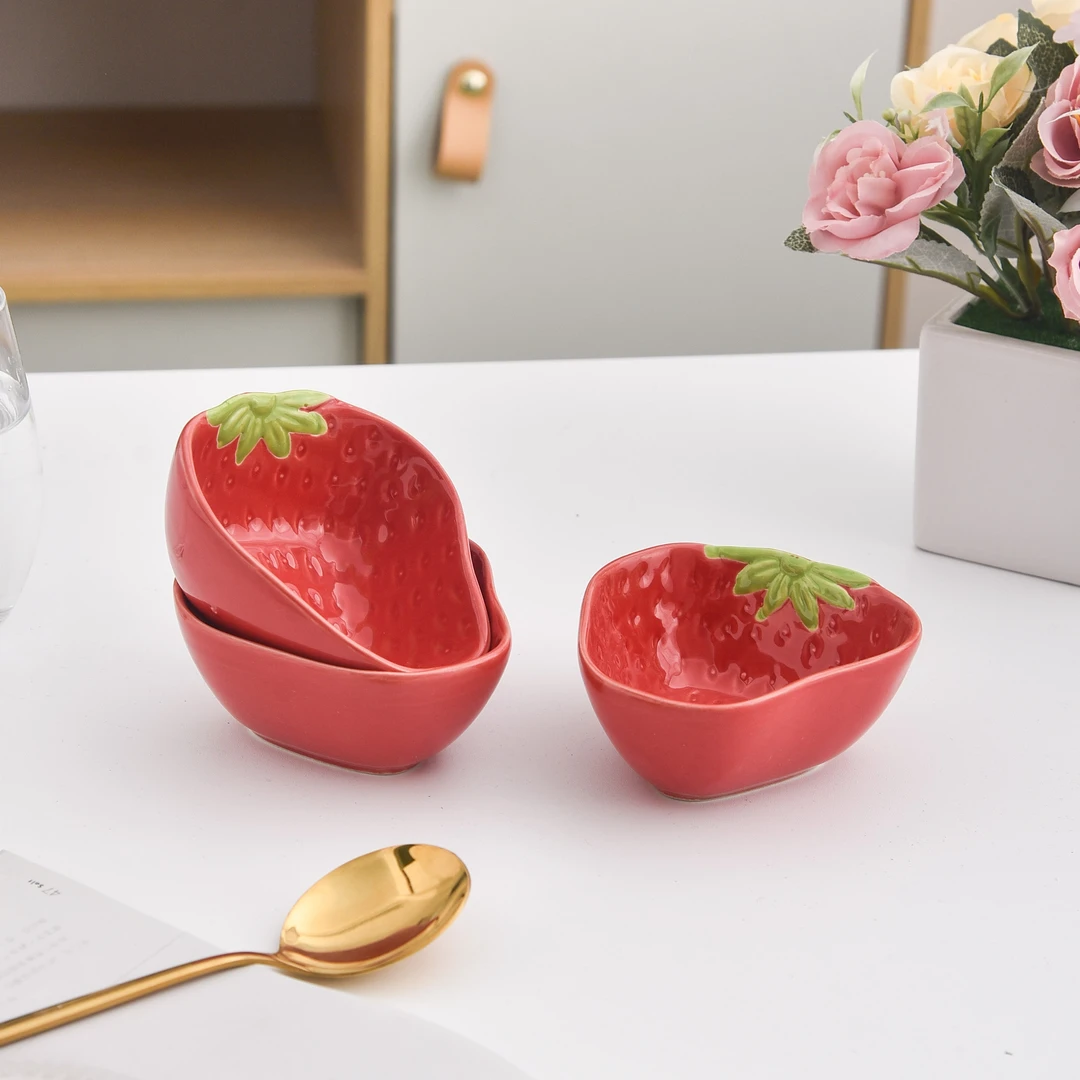 大红草莓系列网红款高颜值陶瓷餐具甜品碗小吃碟可爱草莓小吃碗