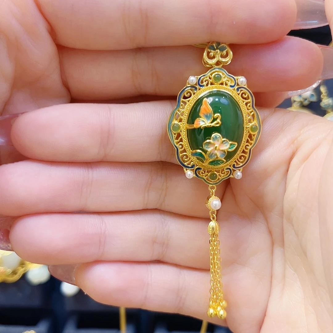 和田玉银S925镀金镶嵌颈饰