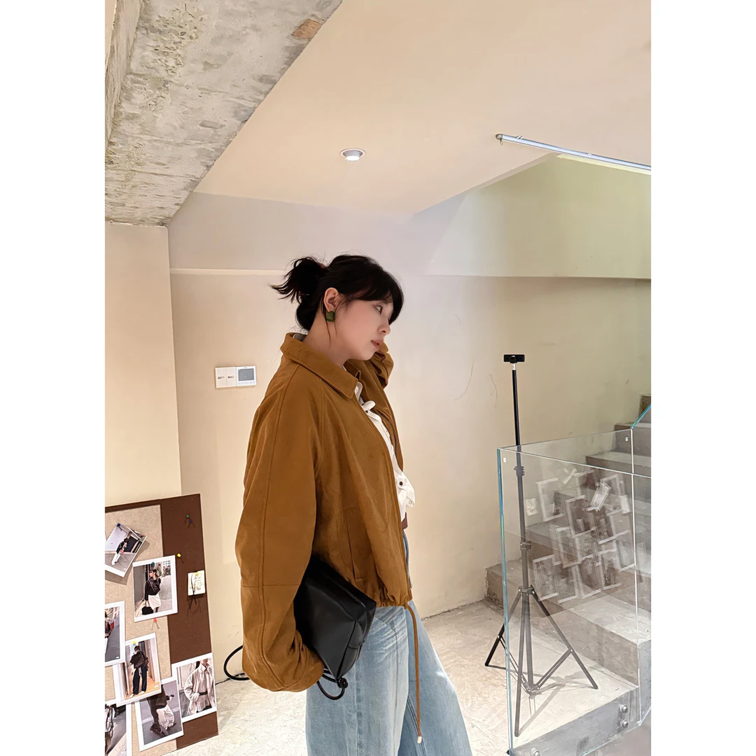 InTree张桶桶【秋日计划】抽绳翻领麂皮短夹克ST07B06时尚