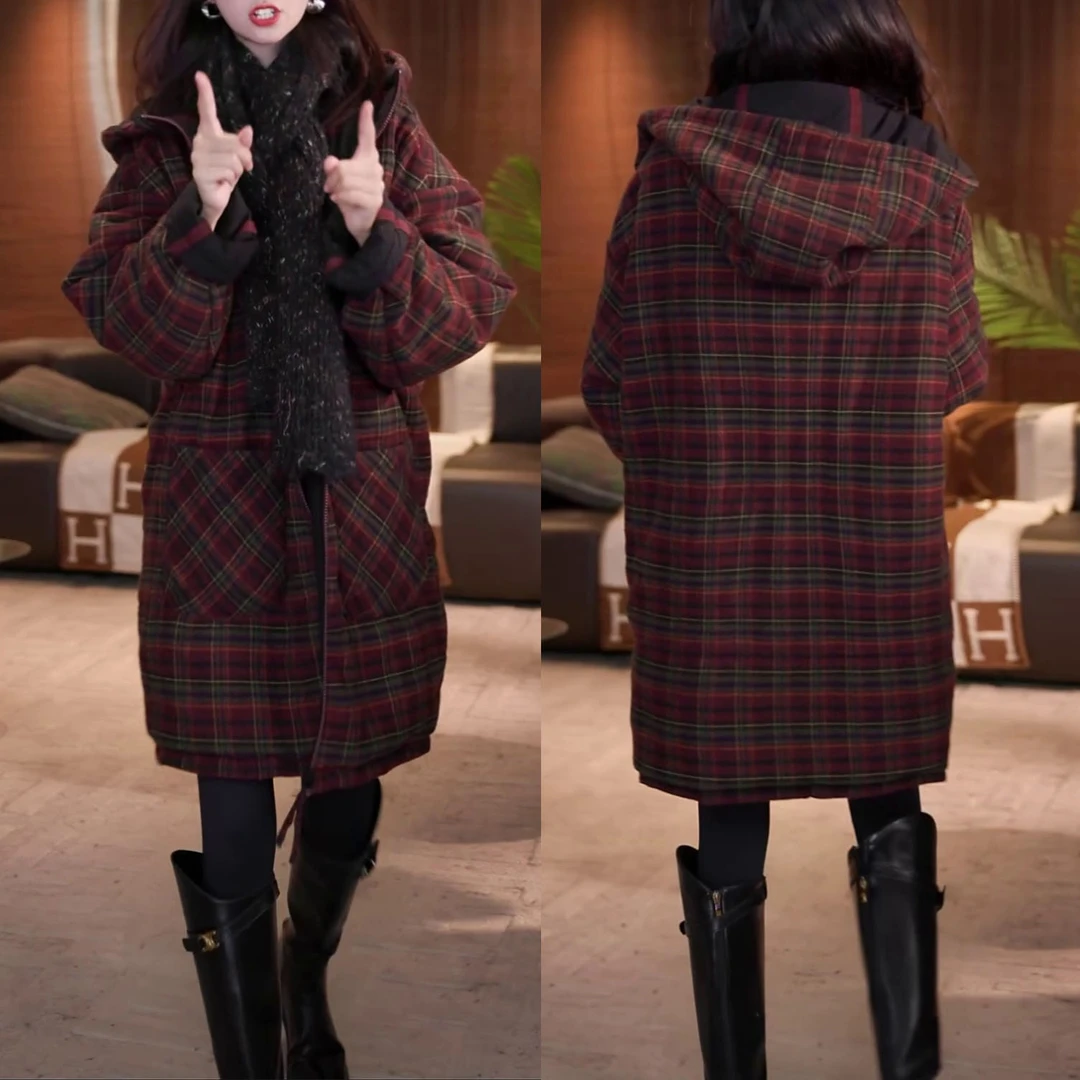 时尚韩版百搭双面穿棉衣外套秋冬新款气质宽松显瘦中长款连帽棉服