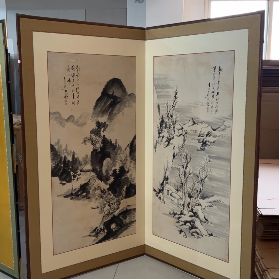 绘画山水屏风框画茶空间设计