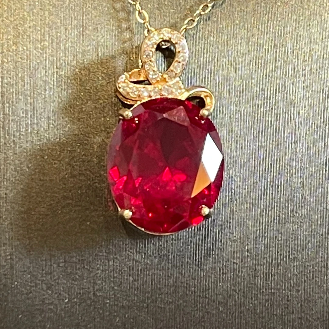 坠链均925银 S925银吊坠大克拉重工精切鸽血红红色精品吊坠玫瑰金