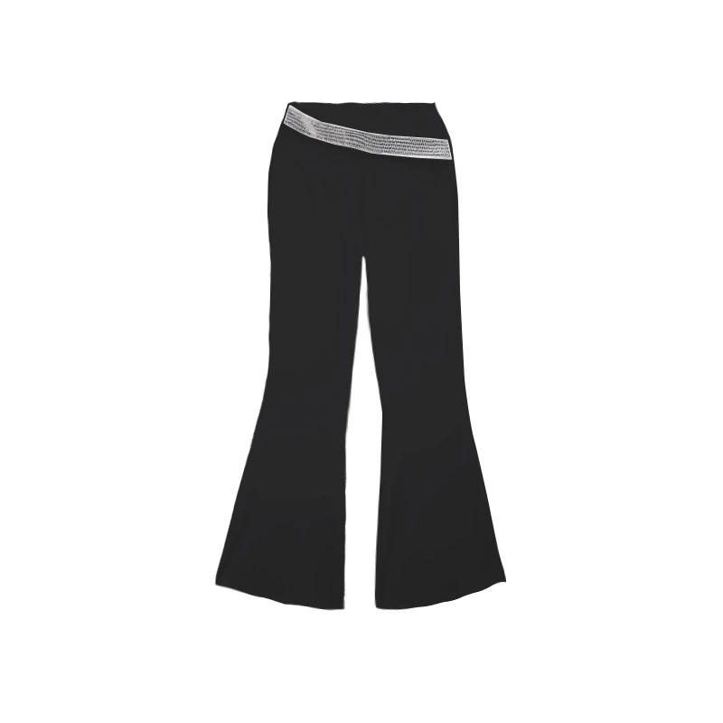 【bobo专属】 7728：女春夏设计感斜边烫钻高腰百搭时尚垂感喇叭裤