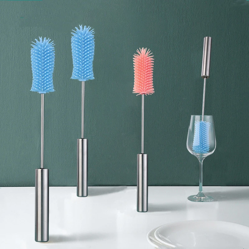 半自动洗杯刷不锈钢按压旋转多功能刷子硅胶清洁刷清洁去污清洗刷