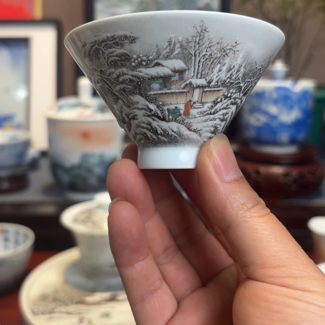 星***茫粉彩雪景手工手绘