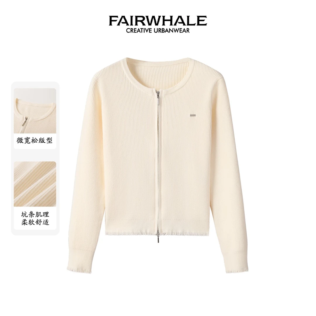 马克华菲女装双拉链显瘦针织衫休闲字母装饰打底衫 F43004A041