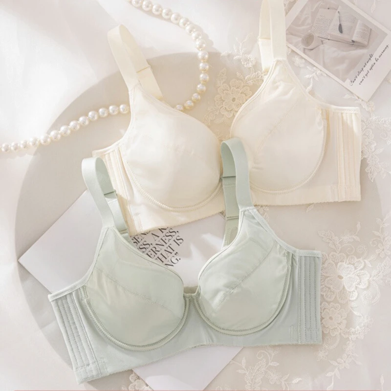 2025光面轻薄无痕大码内衣软钢圈上托防下垂收副乳调整型文胸