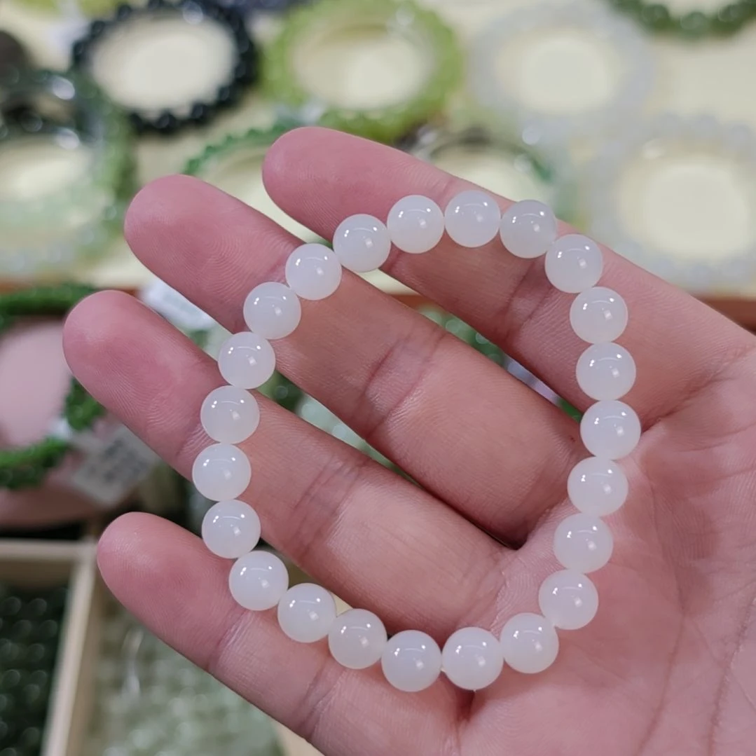 A***y未镶嵌手串和田玉卡8高冰羊脂白和田玉手串×1