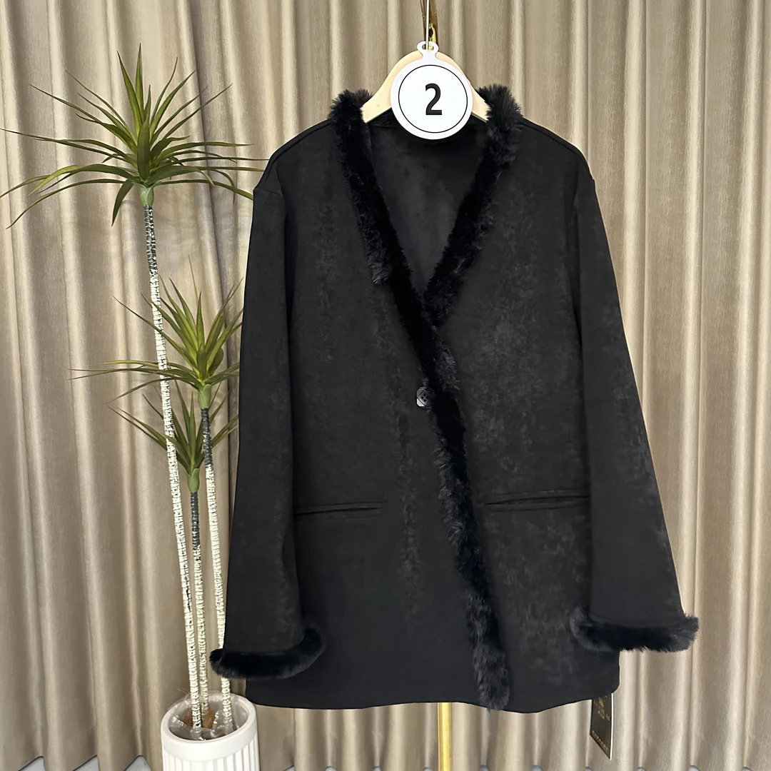 【002】秋季慵懒风冬季不规则领女短外套设计师轻奢气质