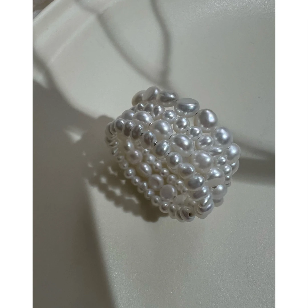 JUNMU复古多层淡水珍珠戒指小众不撞款食指戒温柔系缠绕款戒圈