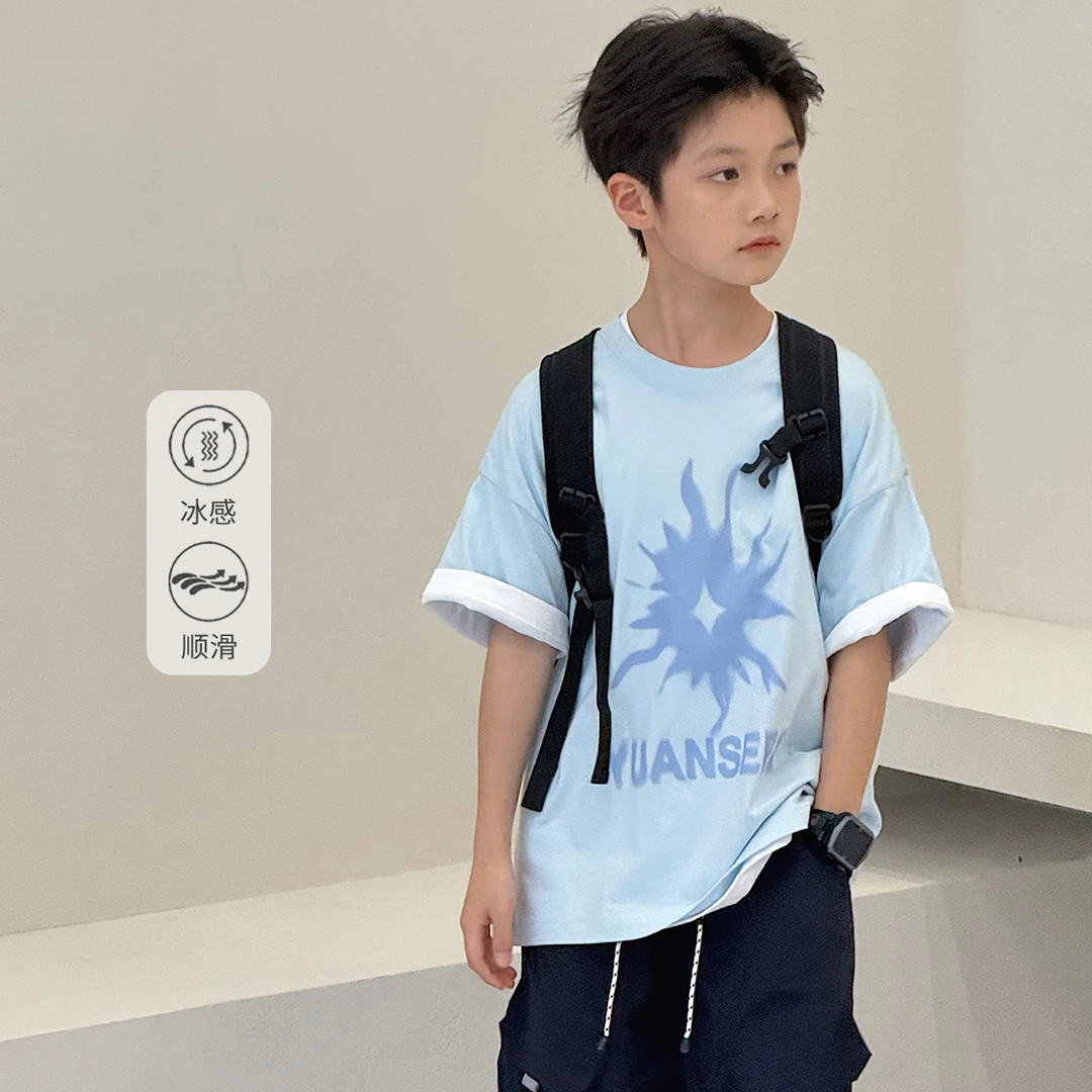 男童T恤短袖2025夏季薄纯棉中大童半袖宽松儿童时尚洋气上衣57038