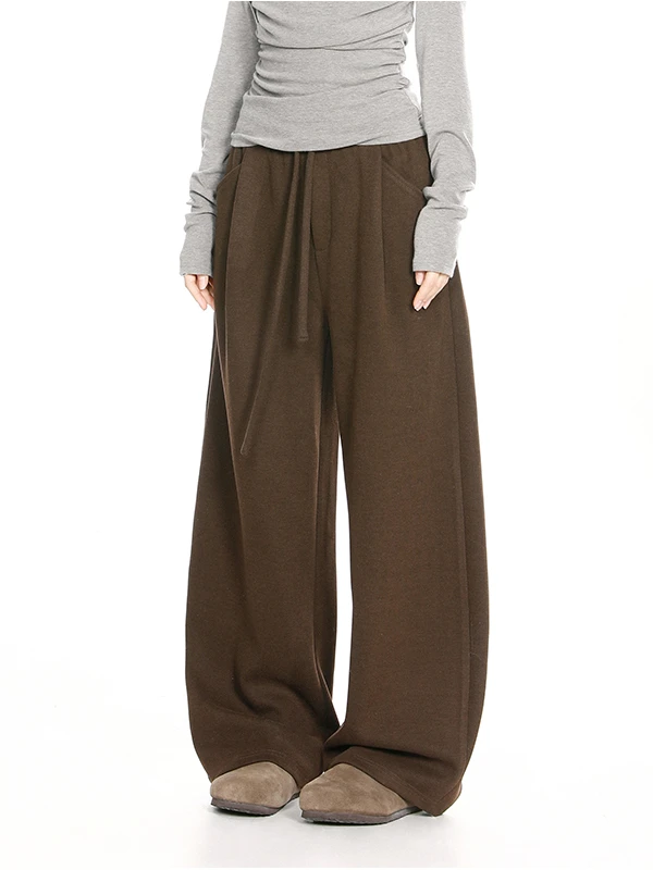 ANSCHALT秋冬新款羊毛纯色直筒阔腿裤休闲百搭中性风显瘦慵懒卫裤