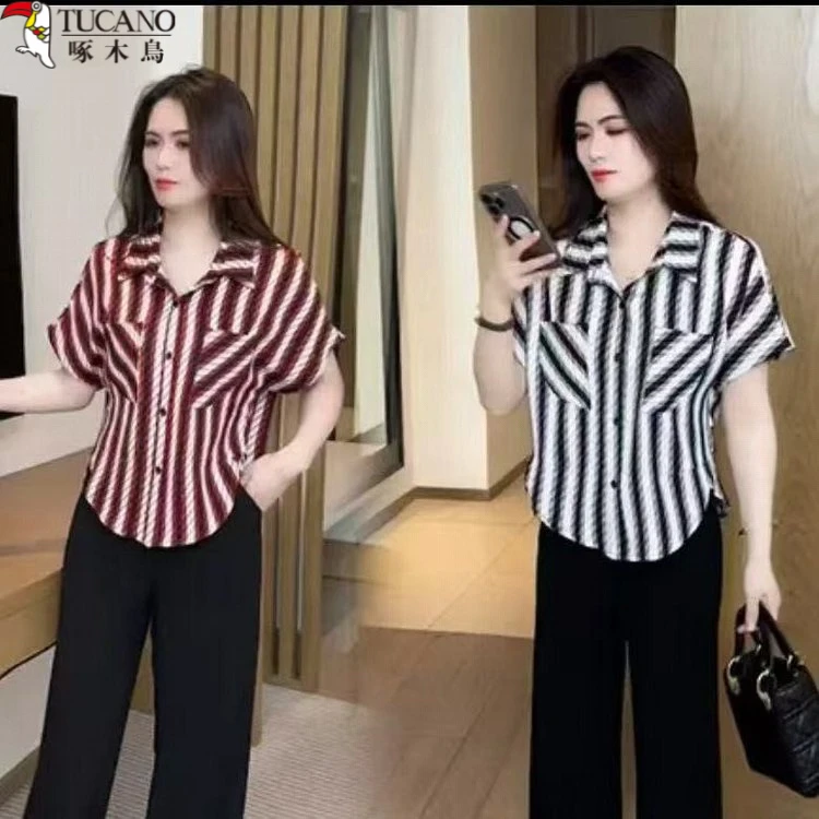 条纹衬衣母亲节洋气衣服优雅温柔宽松复古风2025新款爆款衬衫薄款