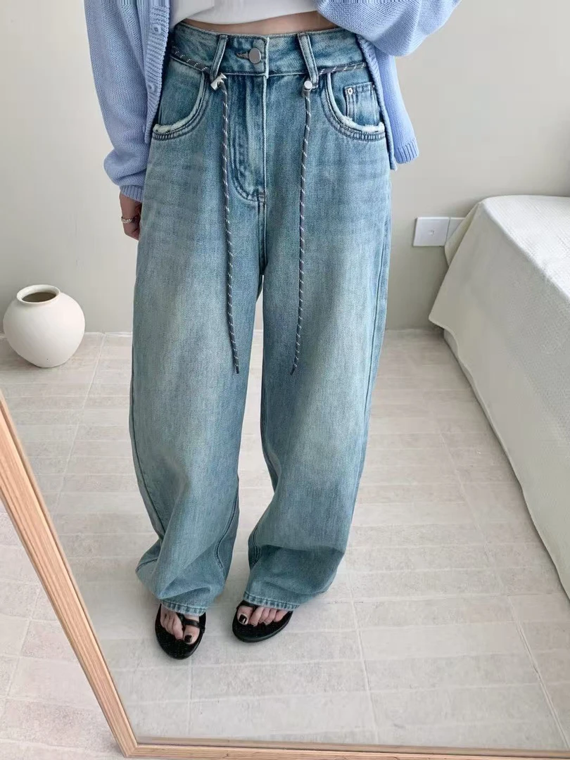 lovely@fn002 韩系简约百搭高腰垂感直筒牛仔裤（S裤长102左右）