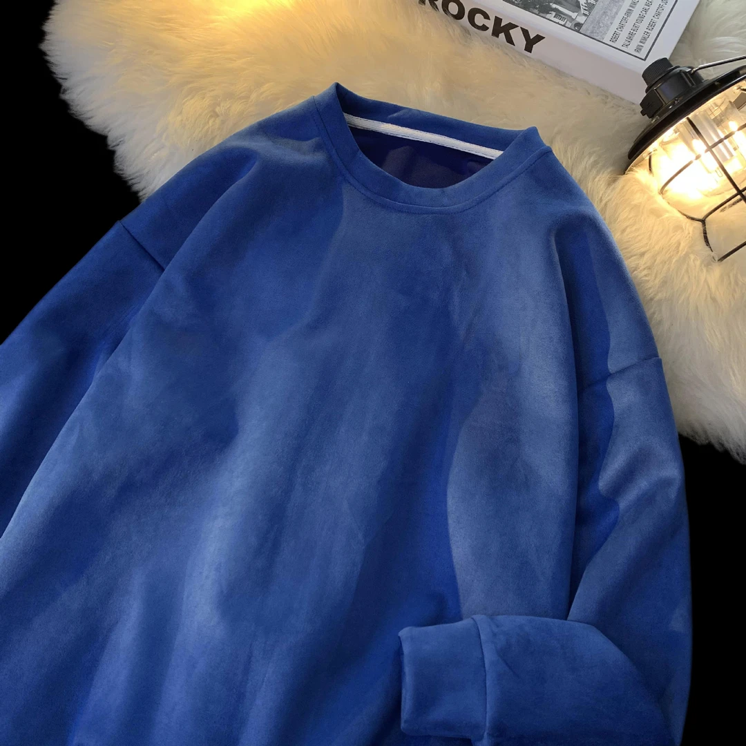 男长袖插肩卫衣美式打底衫t恤新款情侣装复古春秋大码宽松麂皮绒