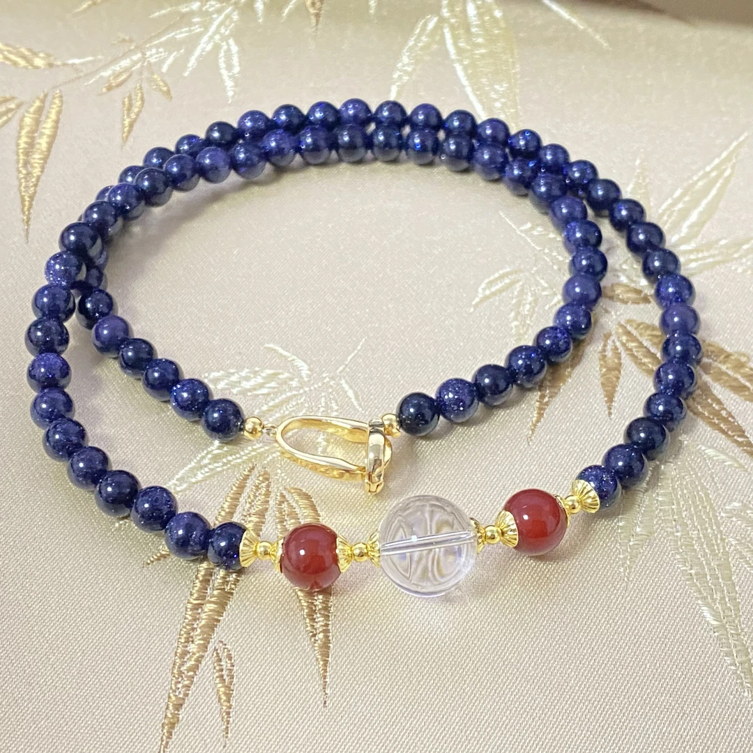 HRX2233设计师款6m蓝砂晶项链简约多样性发其一不带礼盒