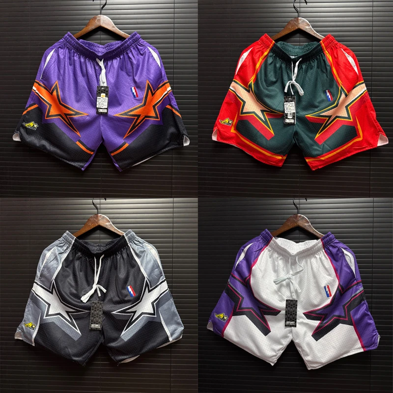 美式大网眼篮球短裤男双层四分裤不过膝宽松透气运动休闲健身短裤
